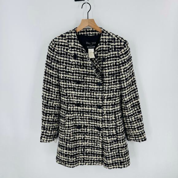 Dei Tre for Holt Renfrew Black & Cream Tweed Long Jacket — Made in Italy - Picture 1 of 8